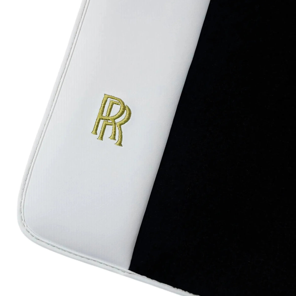 Black Floor Mats for Rolls Royce Spectre 2023-2024 with White Leather | RR Logo