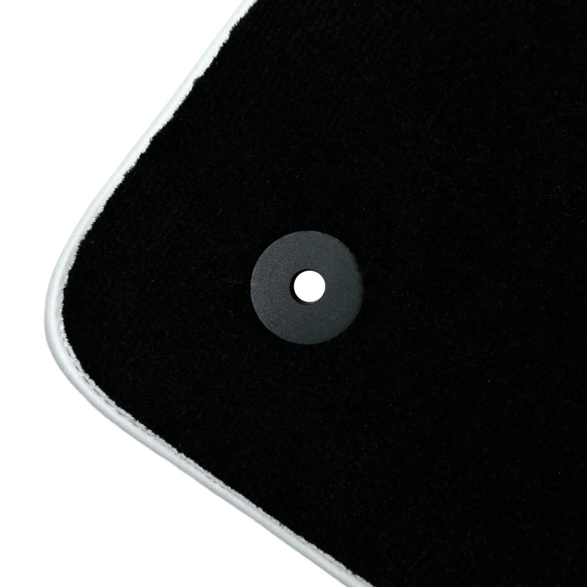 Black Floor Mats with White Trim For Ford Mustang VI (2015-2023) With Pony - AutoWin