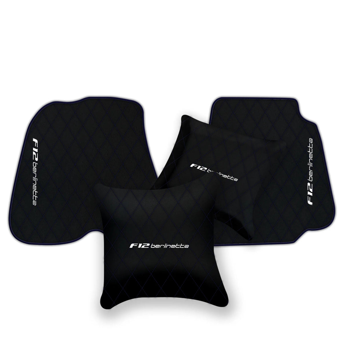 Black Leather Floor Mats for Ferrari F12 Berlinetta (2012-2022) with Single Diamond Pattern | Full Set Option