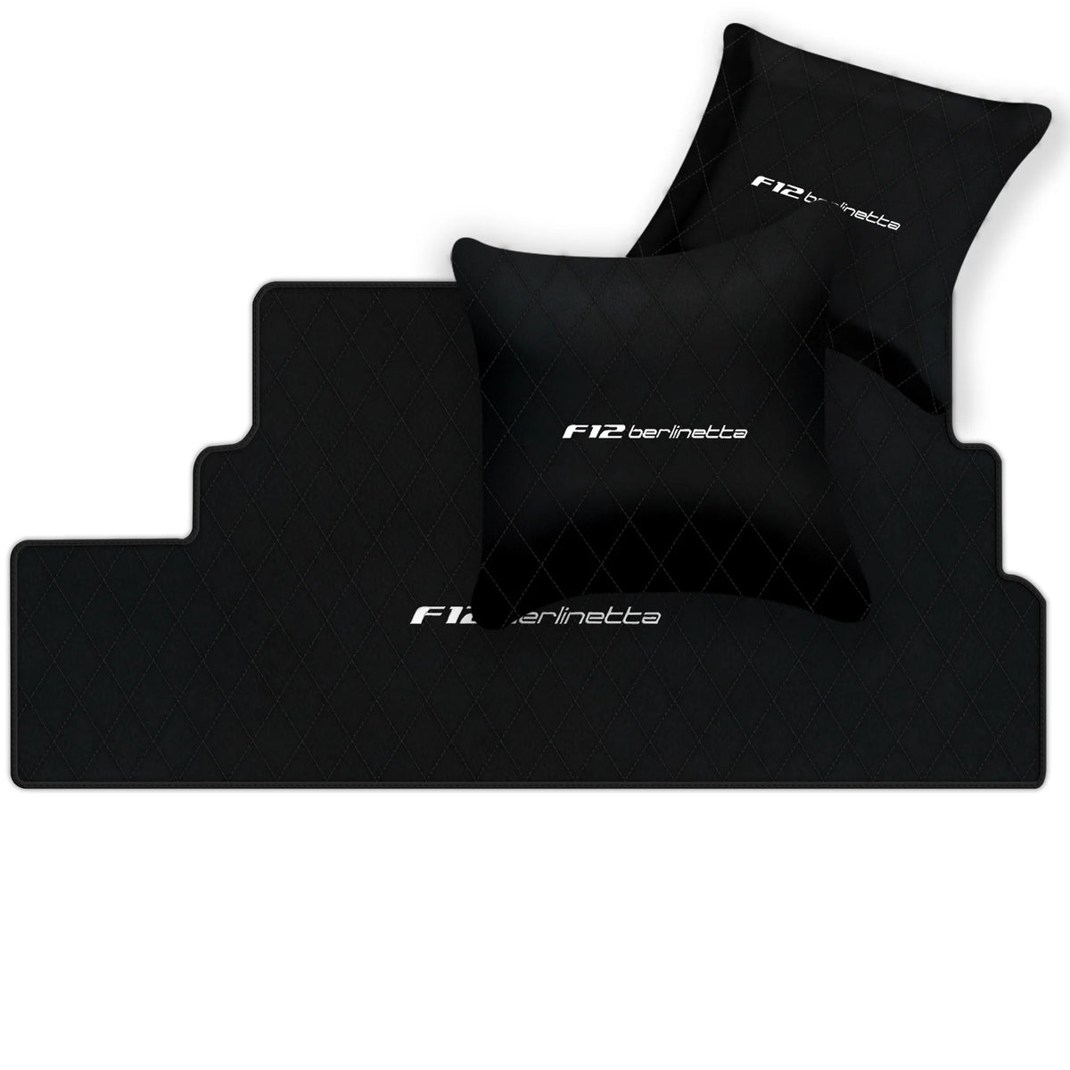 Black Leather Floor Mats for Ferrari F12 Berlinetta (2012-2022) with Single Diamond Pattern | Full Set Option
