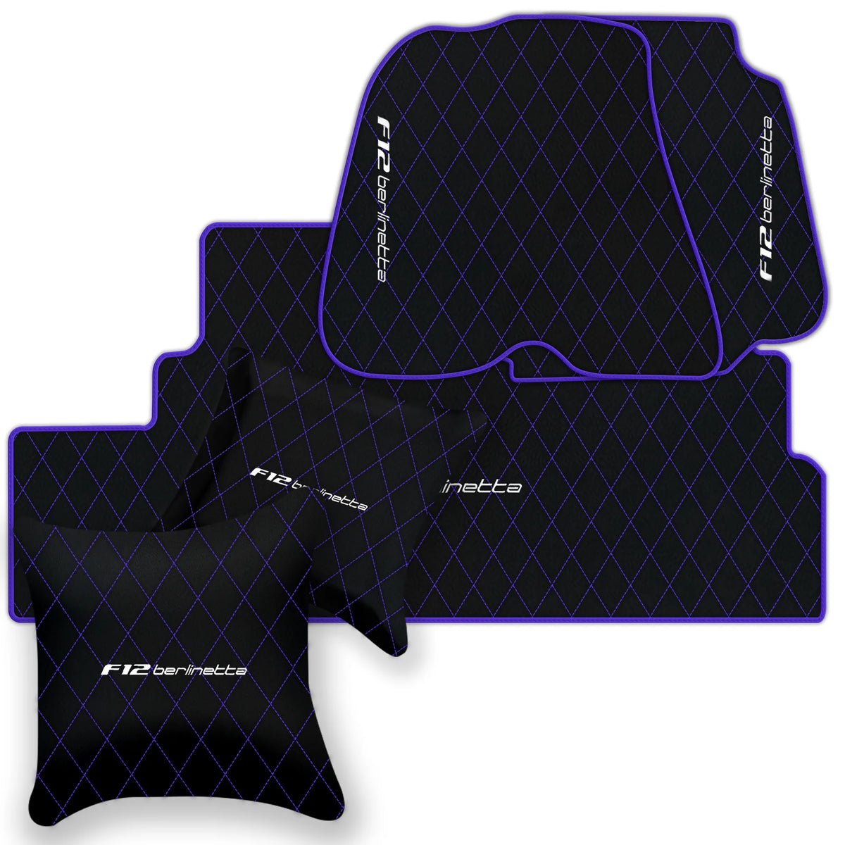 Black Leather Floor Mats for Ferrari F12 Berlinetta (2012-2022) with Single Diamond Pattern | Full Set Option