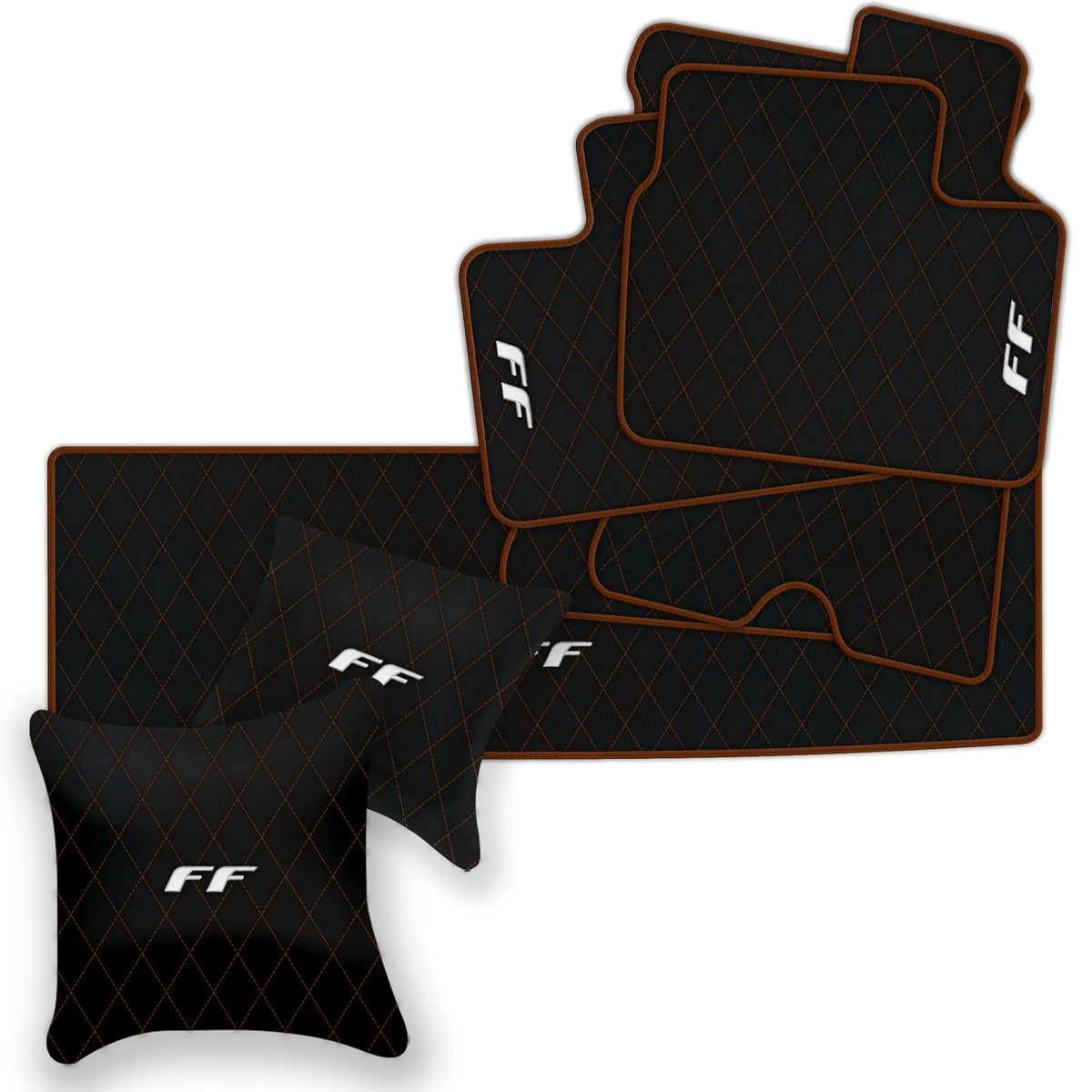 Black Leather Floor Mats for Ferrari FF (2011-2016) with Single Diamond Pattern | Full Set Option