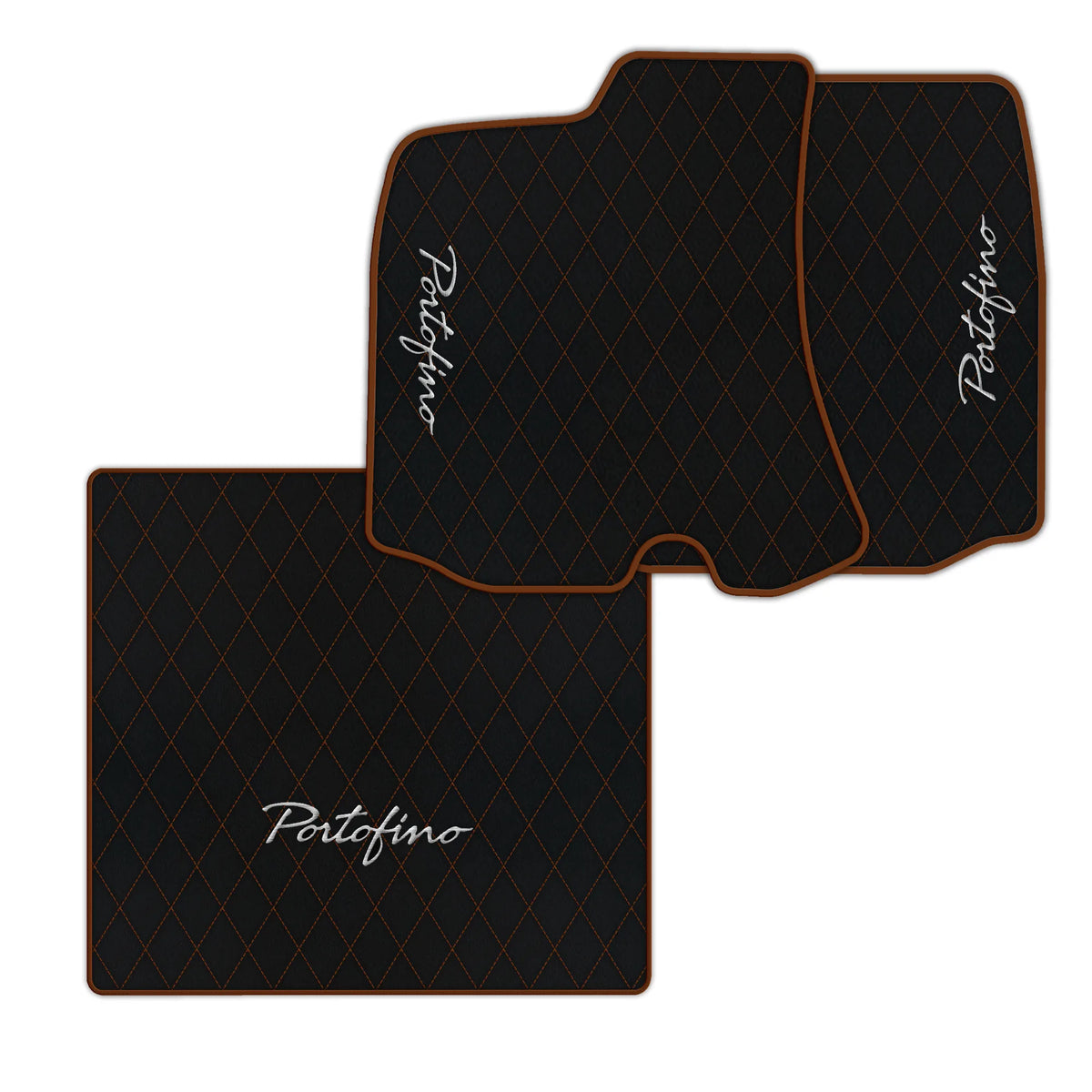 Black Leather Floor Mats for Ferrari Portofino (2018-2023) with Single Diamond Pattern | Full Set Option