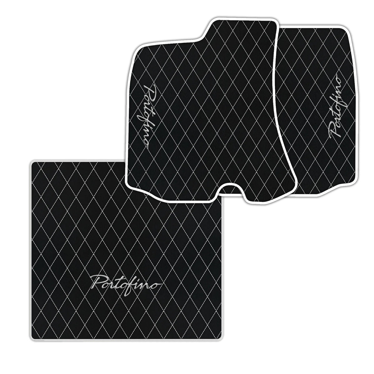 Black Leather Floor Mats for Ferrari Portofino (2018-2023) with Single Diamond Pattern | Full Set Option