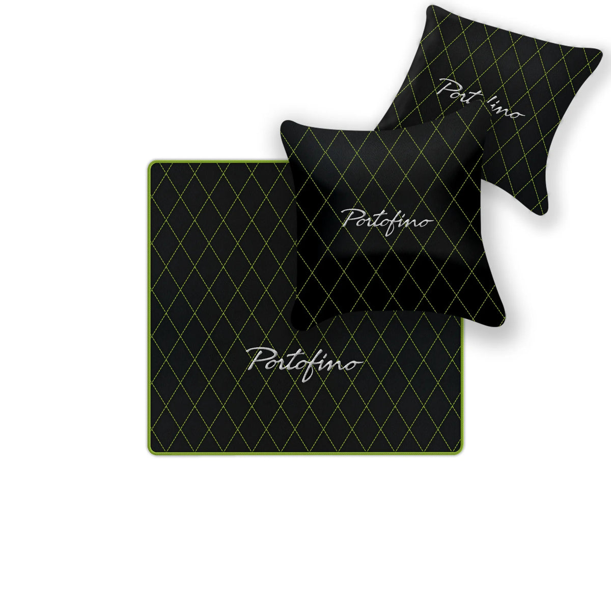 Black Leather Floor Mats for Ferrari Portofino (2018-2023) with Single Diamond Pattern | Full Set Option