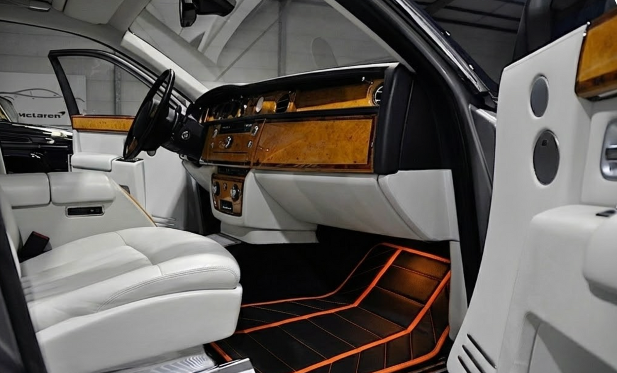 Black Leather Floor Mats for Rolls Royce Phantom Drophead Coupe (2007-2016) A1 Design | Full Set Option