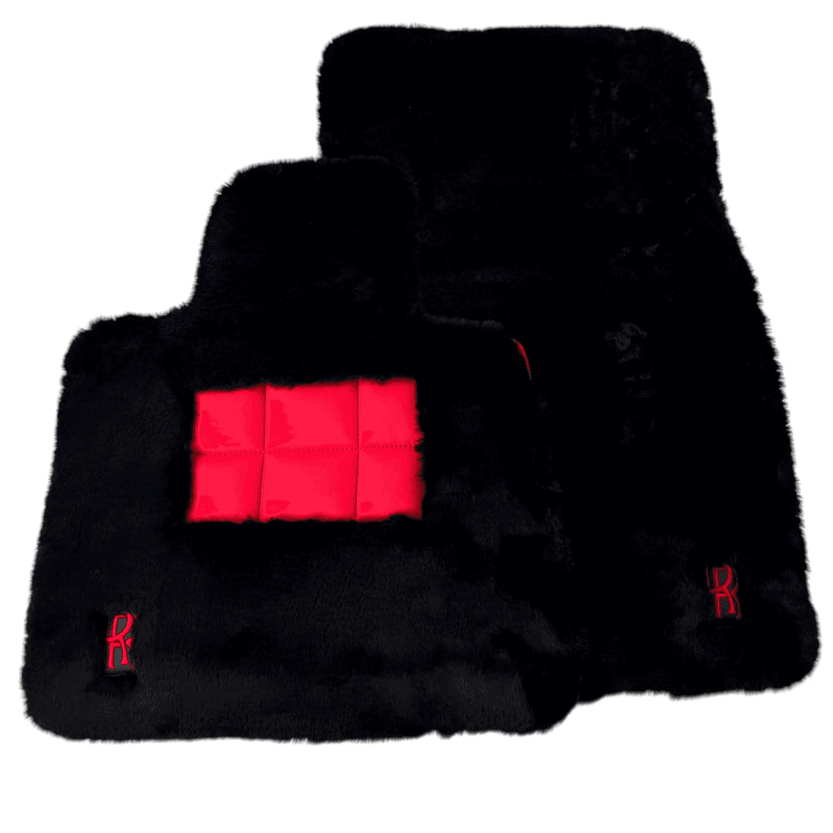 Black Sheepskin Floor Mats for Rolls Royce Cullinan (2018-2025) with Red Leather