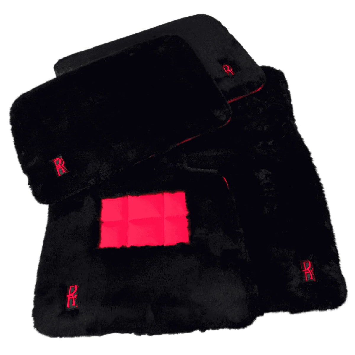 Black Sheepskin Floor Mats for Rolls Royce Phantom Sedan (2003-2016) with Red Leather