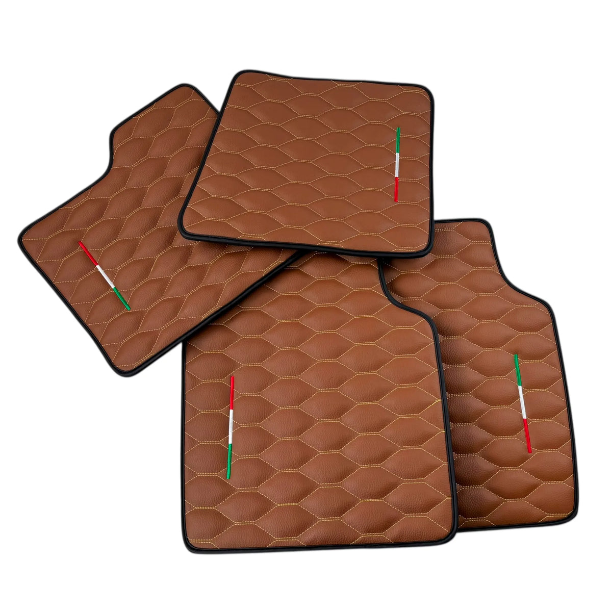 Brown Leather Viper Hex Pattern Floor Mats for Ferrari Purosangue (2023-2027) with Italian Flag