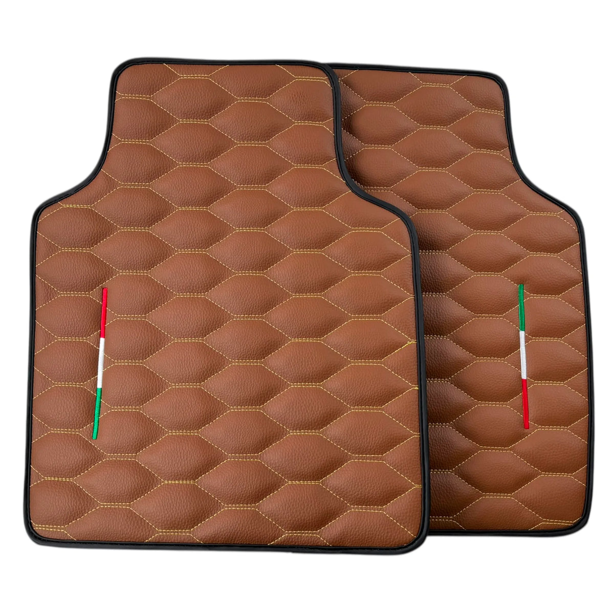 Brown Leather Viper Hex Pattern Floor Mats for Ferrari Purosangue (2023-2027) with Italian Flag