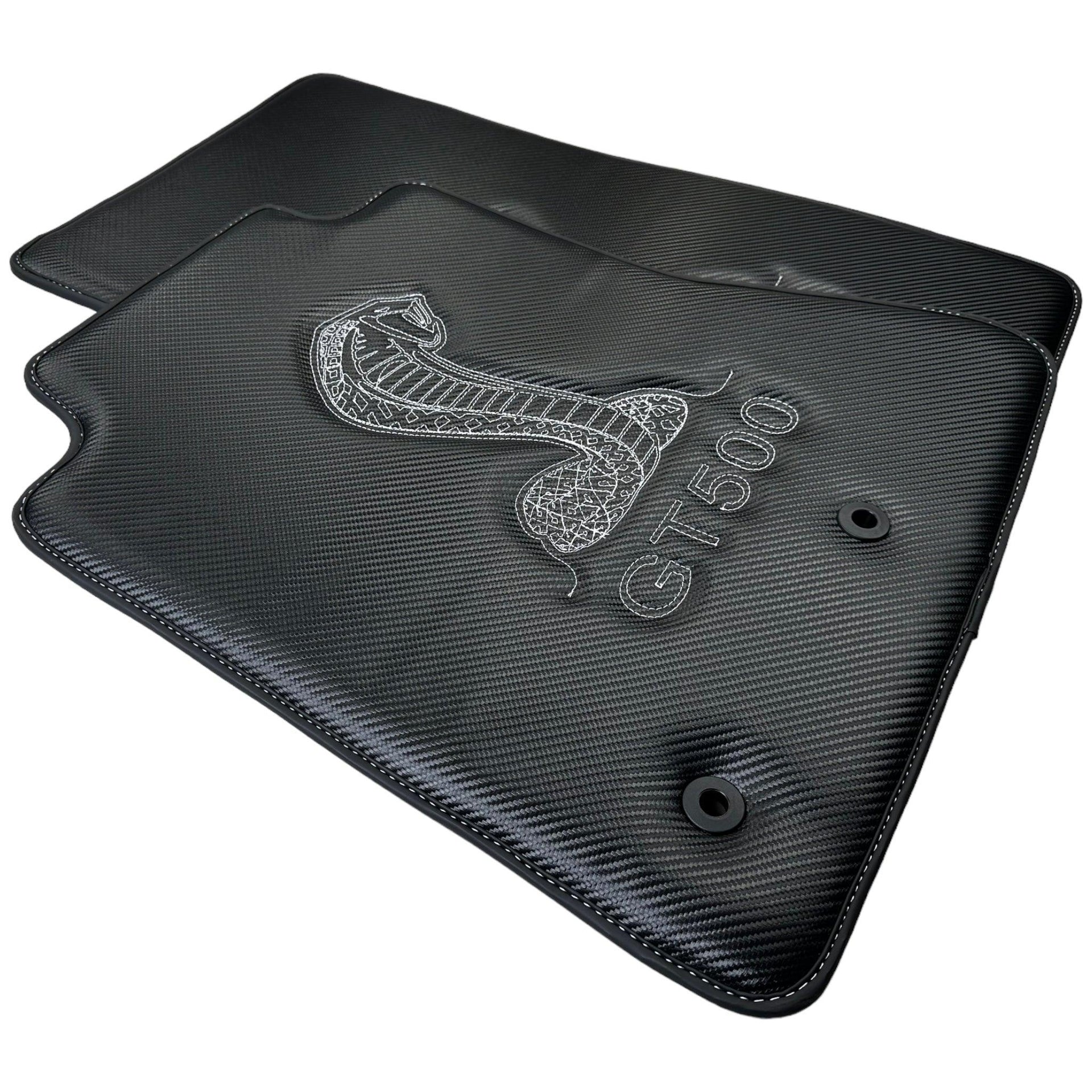 Carbon Fiber Floor Mats for Ford Mustang GT500 Shelby (2015-2021) with Cobra Sewing - AutoWin