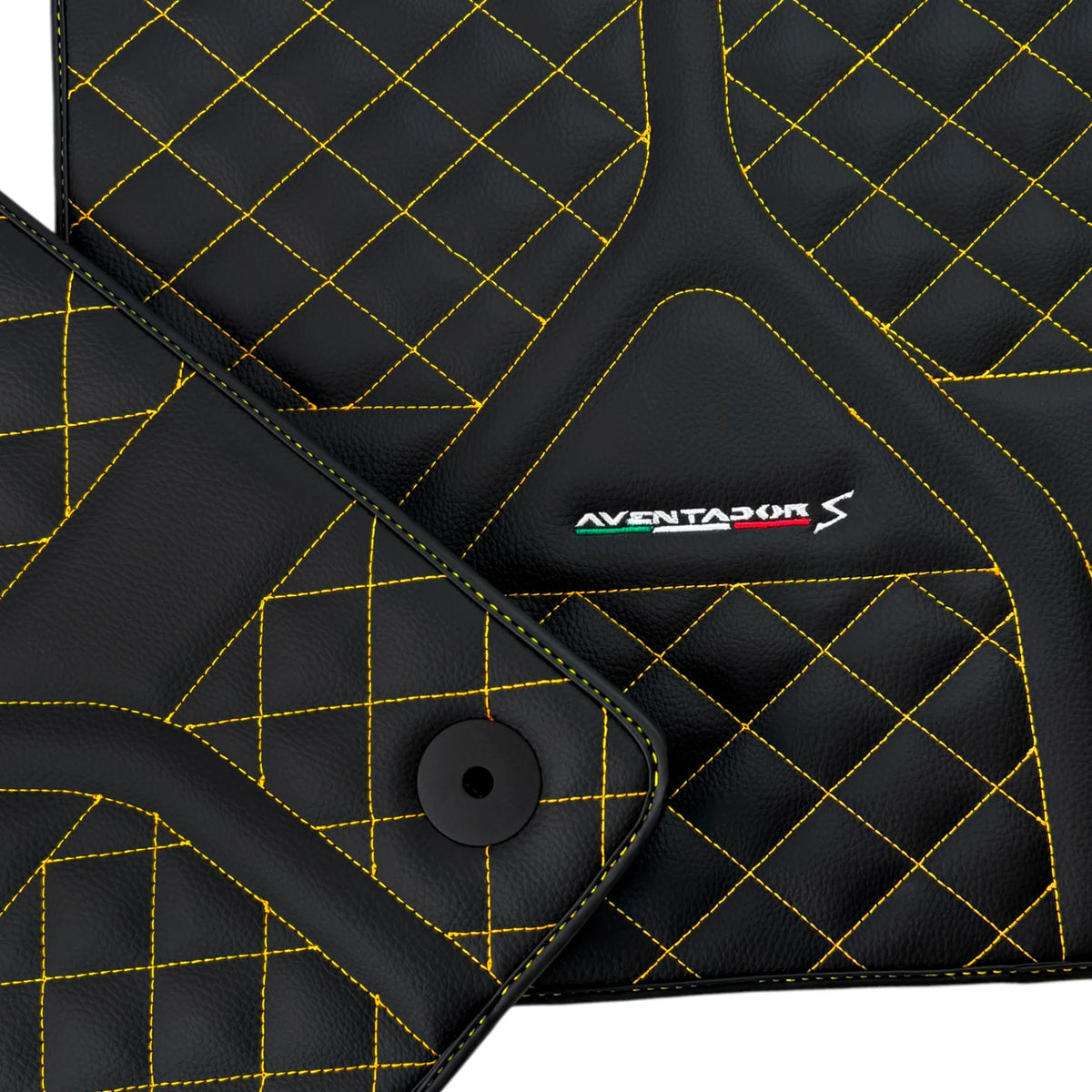 Customizable Black Leather Floor Mats for Lamborghini Aventador S | Yellow Stitching