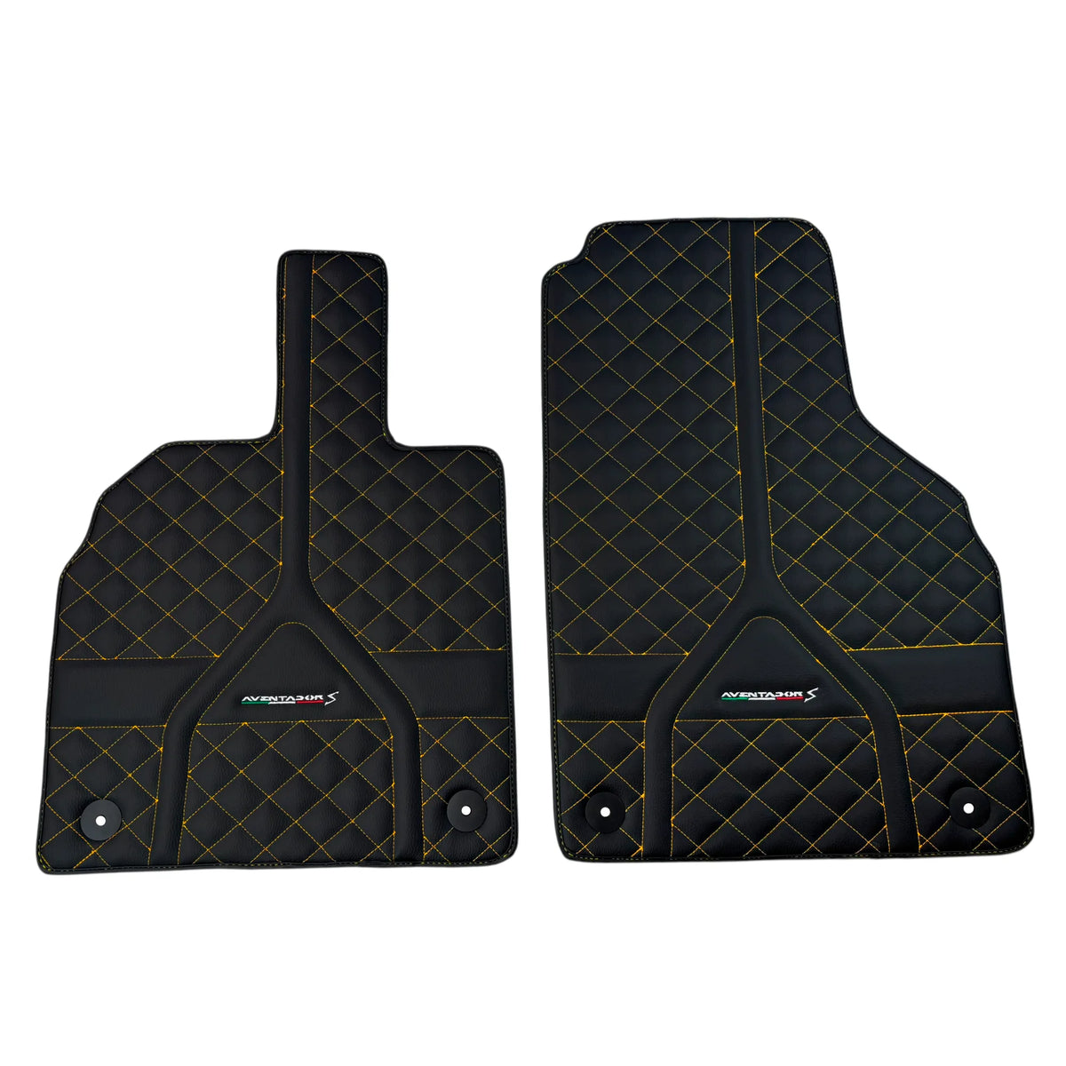 Customizable Black Leather Floor Mats for Lamborghini Aventador S | Yellow Stitching