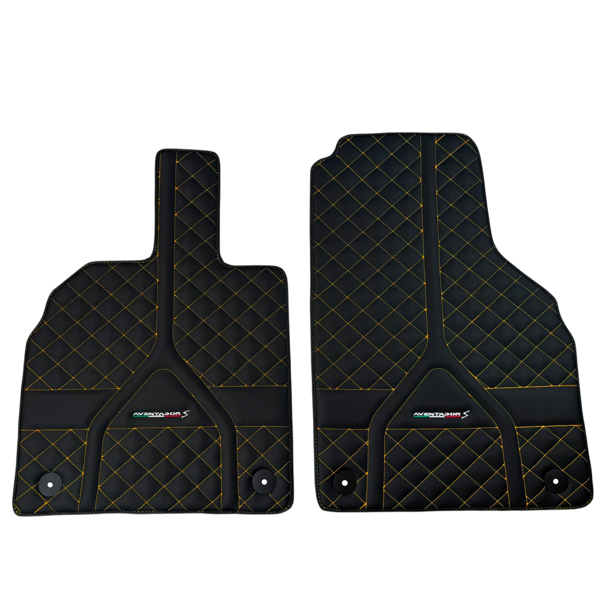 Customizable Black Leather Floor Mats for Lamborghini Aventador S | Yellow Stitching