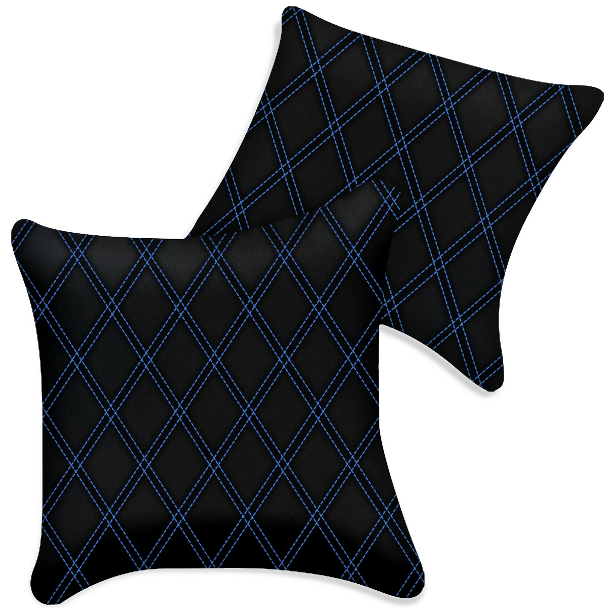 Customizable Black Leather Pillows Set of 2 for All Vehicles | Double Diamond Pattern