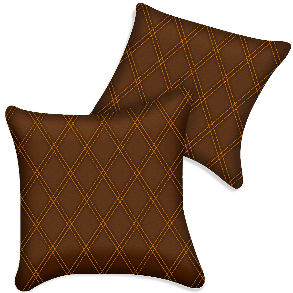 Customizable Brown Leather Pillows Set of 2 for All Vehicles | Double Diamond Pattern