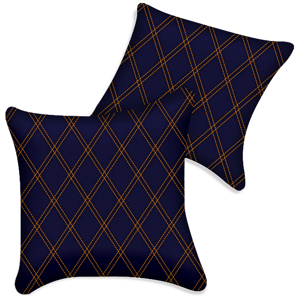 Customizable Dark Blue Leather Pillows Set of 2 for All Vehicles | Double Diamond Pattern