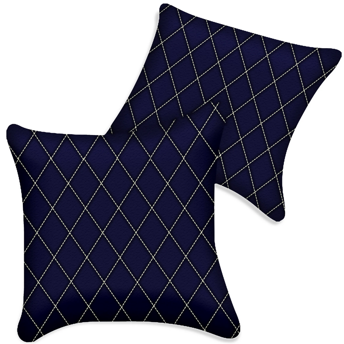 Customizable Dark Blue Leather Pillows Set of 2 for All Vehicles | Single Diamond Pattern