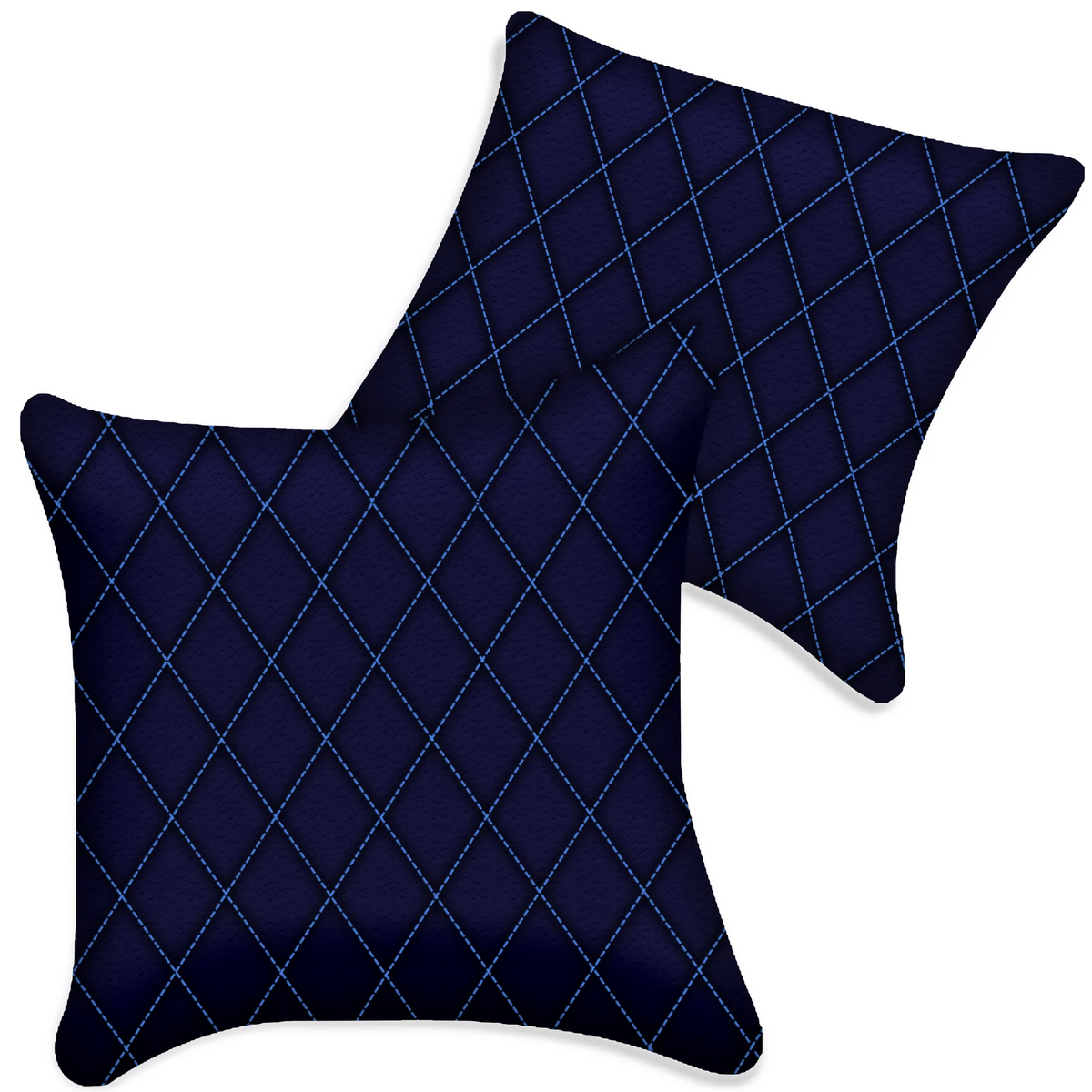 Customizable Dark Blue Leather Pillows Set of 2 for All Vehicles | Single Diamond Pattern