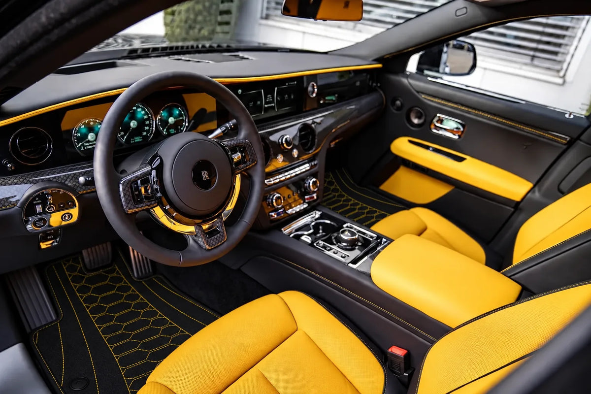 Customizable Leather Floor Mats with AW36 Pattern for Rolls Royce Ghost Series II (2021–2024) inside the vehicle