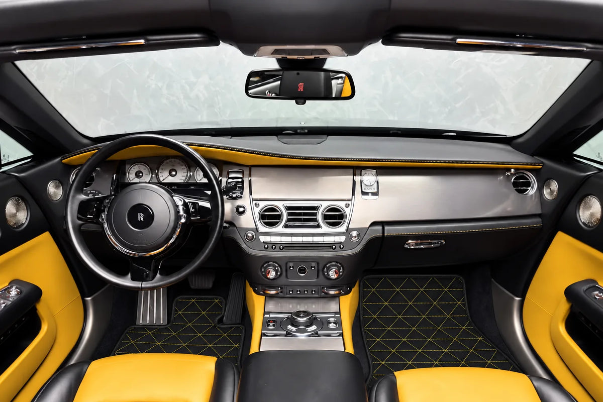 Customizable Leather Floor Mats with Triangle Pattern for Rolls Royce Dawn (2016-2023) inside the vehicle
