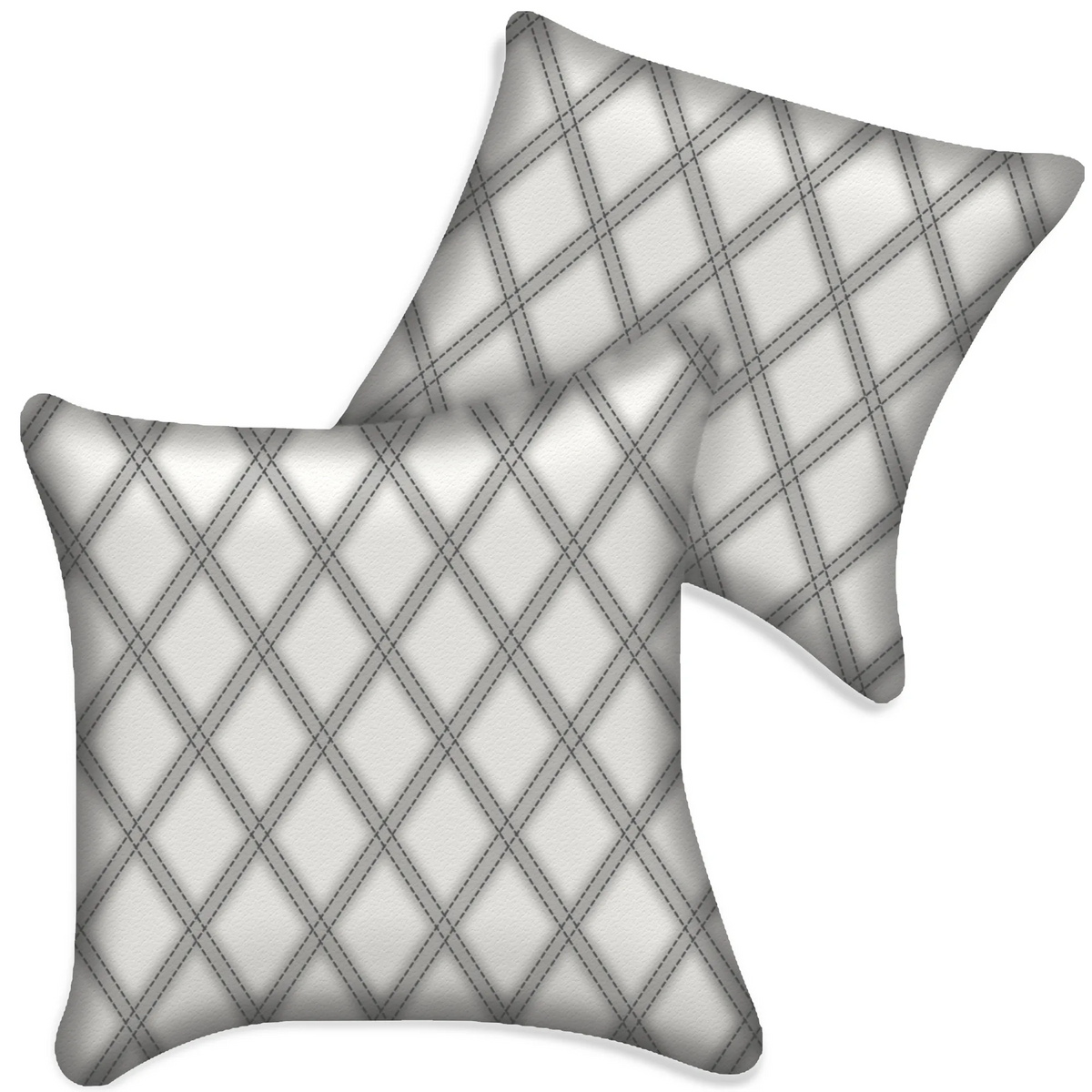 Customizable White Leather Pillows Set of 2 for All Vehicles | Double Diamond Pattern