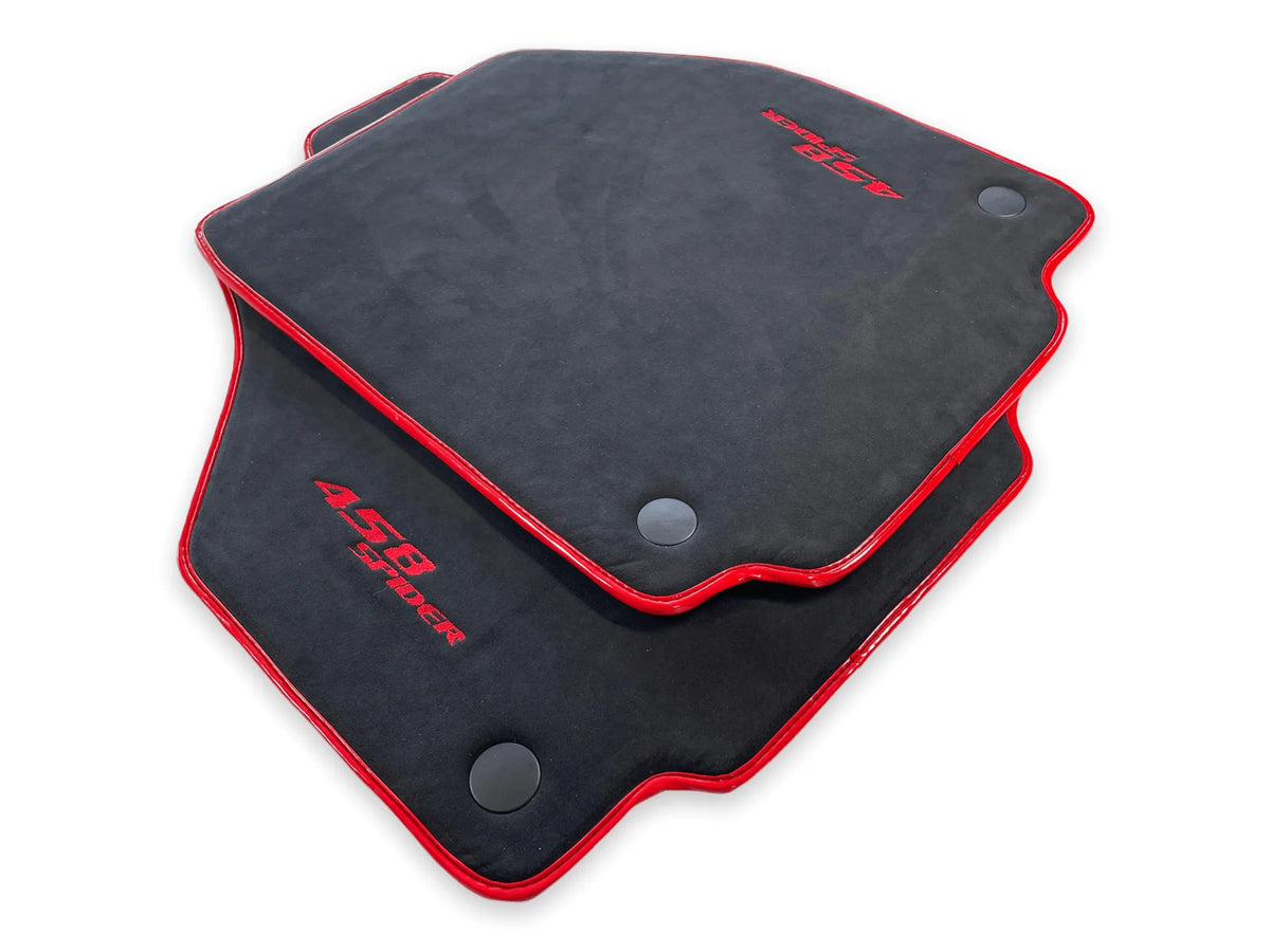 Floor Mats For Ferrari 458 Spider (2012-2015) Alcantara Leather Red Trim - AutoWin