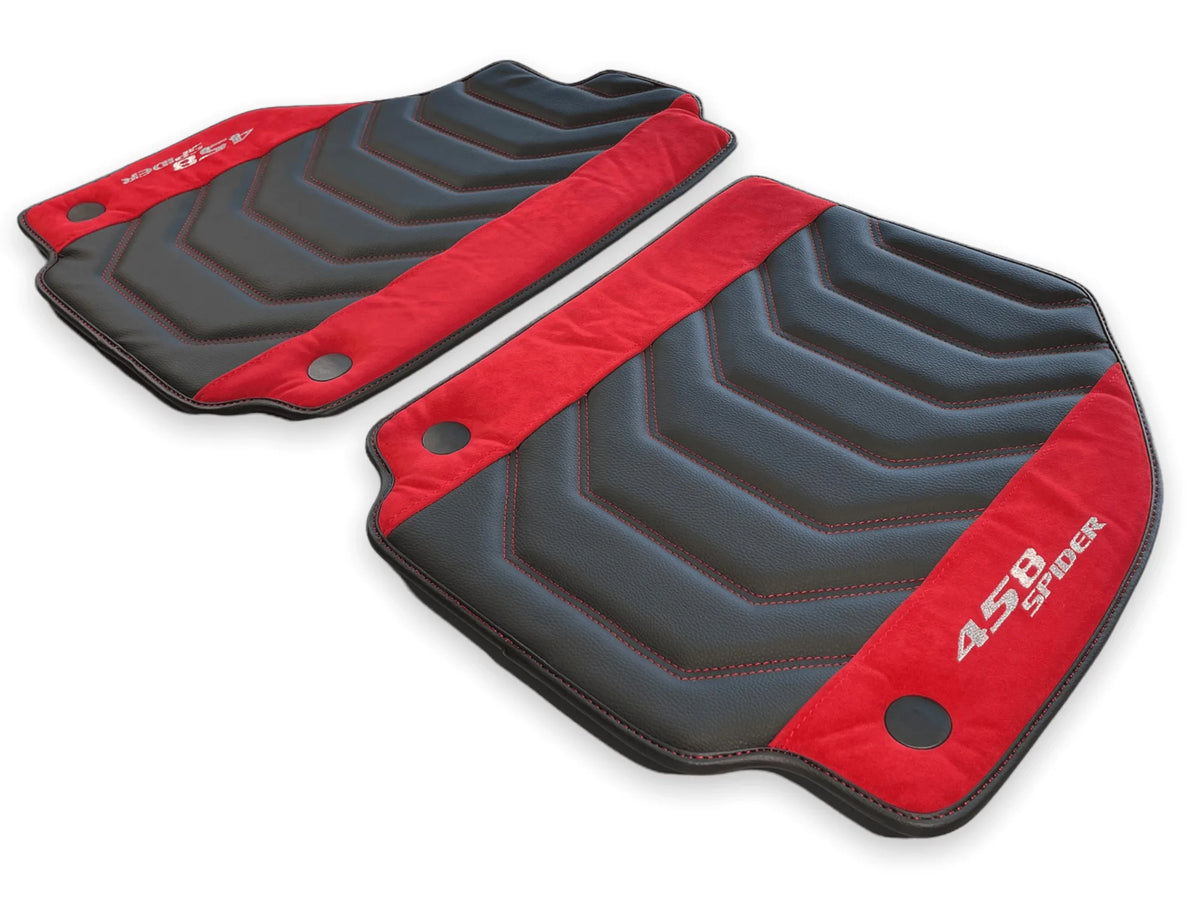 Floor Mats For Ferrari 458 Spider 2012-2015 Leather With Red Alcantara - AutoWin