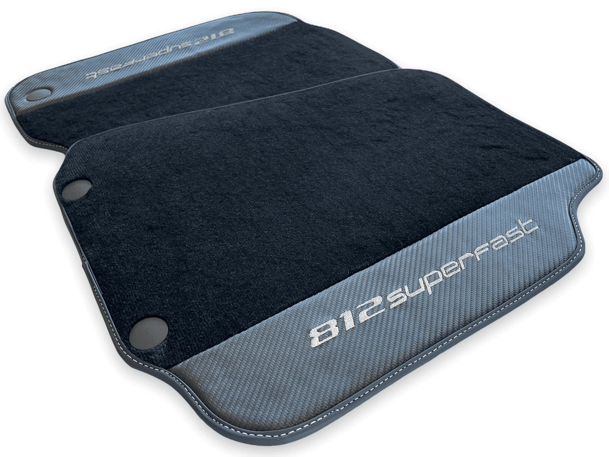 Floor Mats For Ferrari 812 Superfast Carbon Fiber And Black Carpet - AutoWin