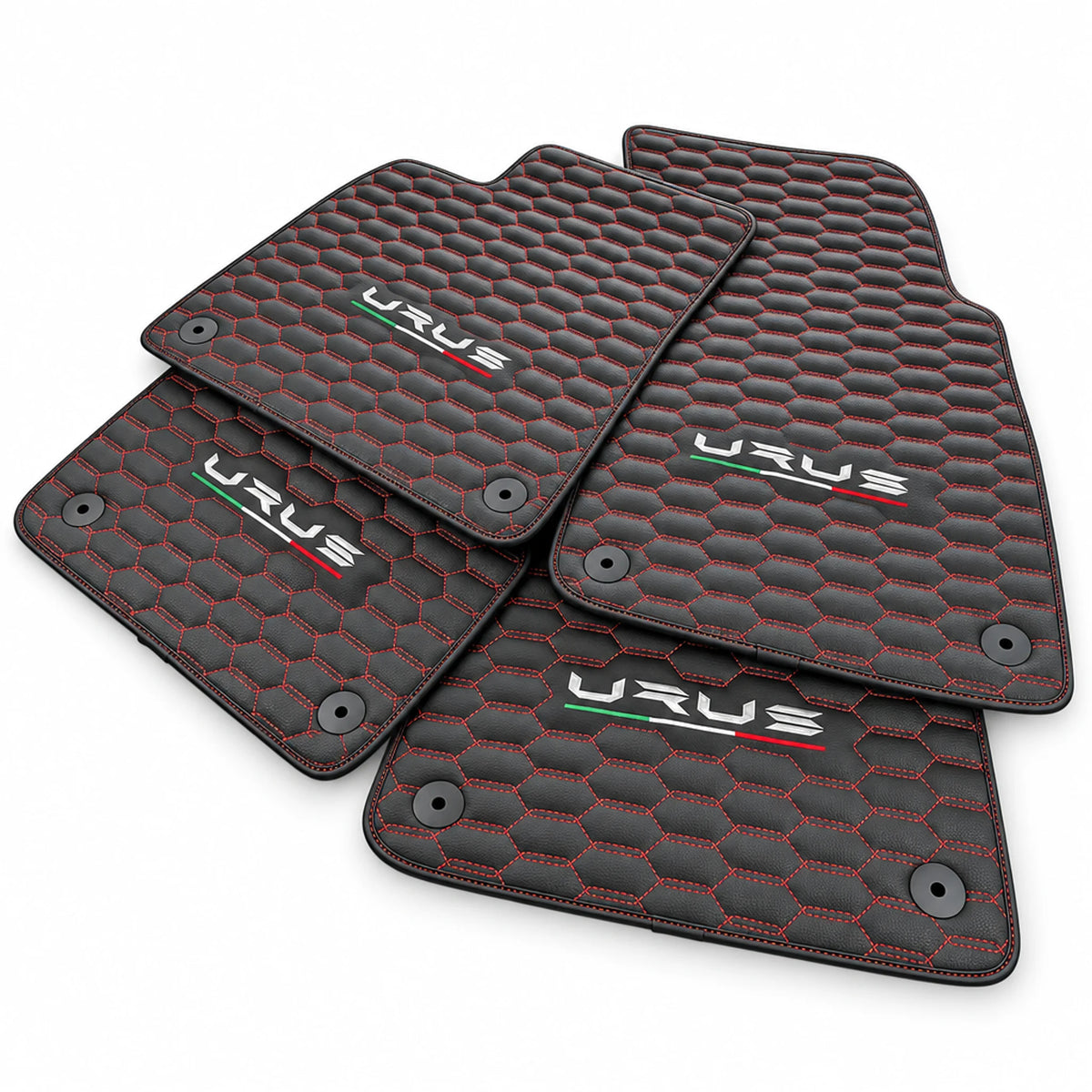 Floor Mats For Lamborghini Urus Leather Red Stitching - AutoWin