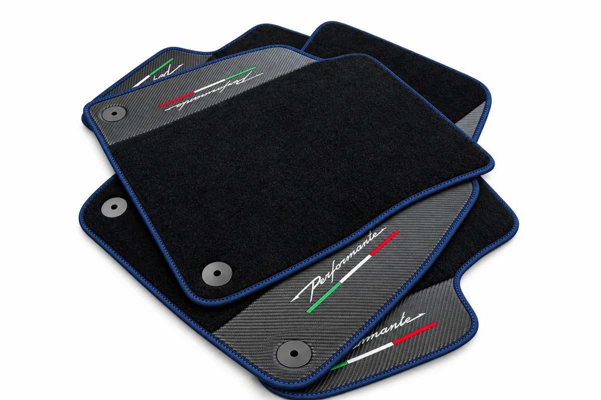 Floor Mats For Lamborghini Urus Performante With Carbon Leather Dark Blue trim