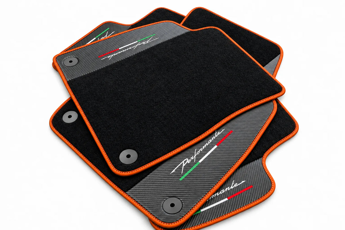 Floor Mats For Lamborghini Urus Performante With Carbon Leather Orange trim