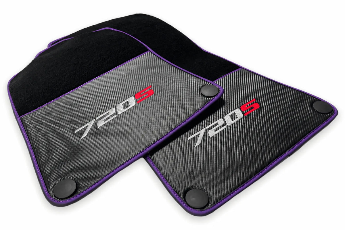 Floor Mats For McLaren 720S Black Tailored Carpets With Carbon Purple trim