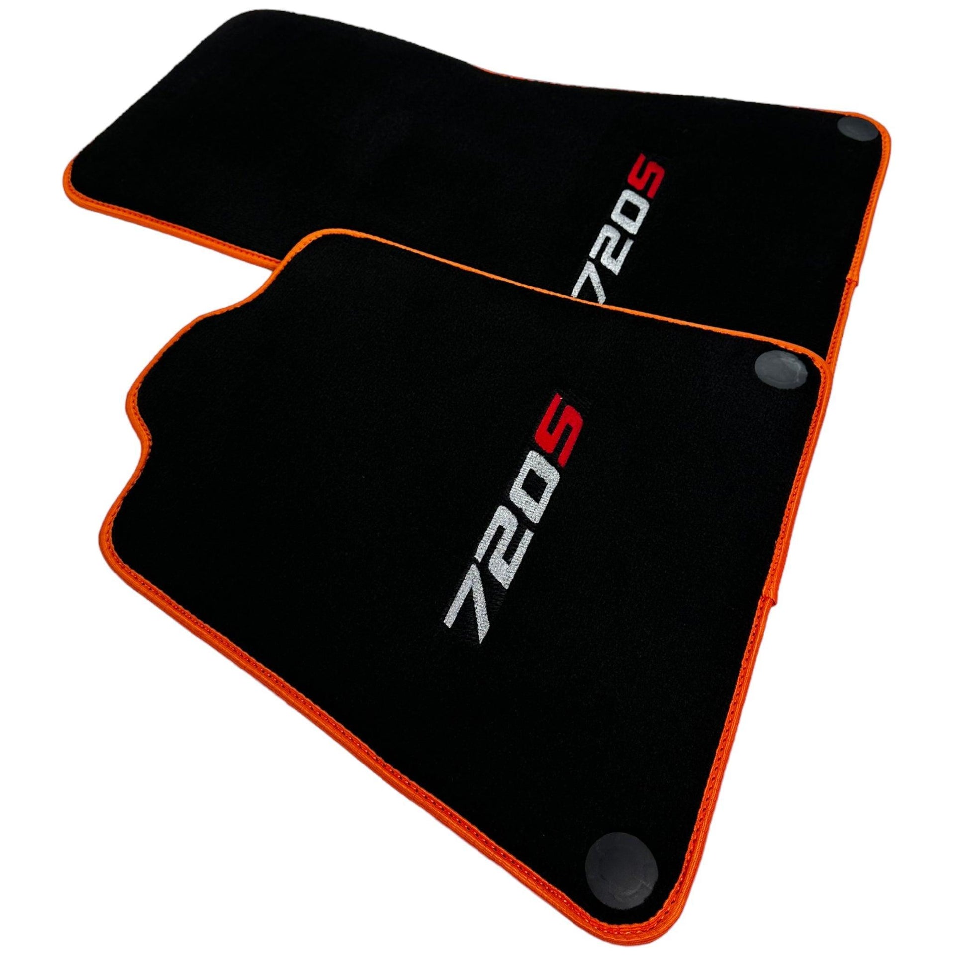 Floor Mats For McLaren 720S Black Tailored With Orange Trim - AutoWin