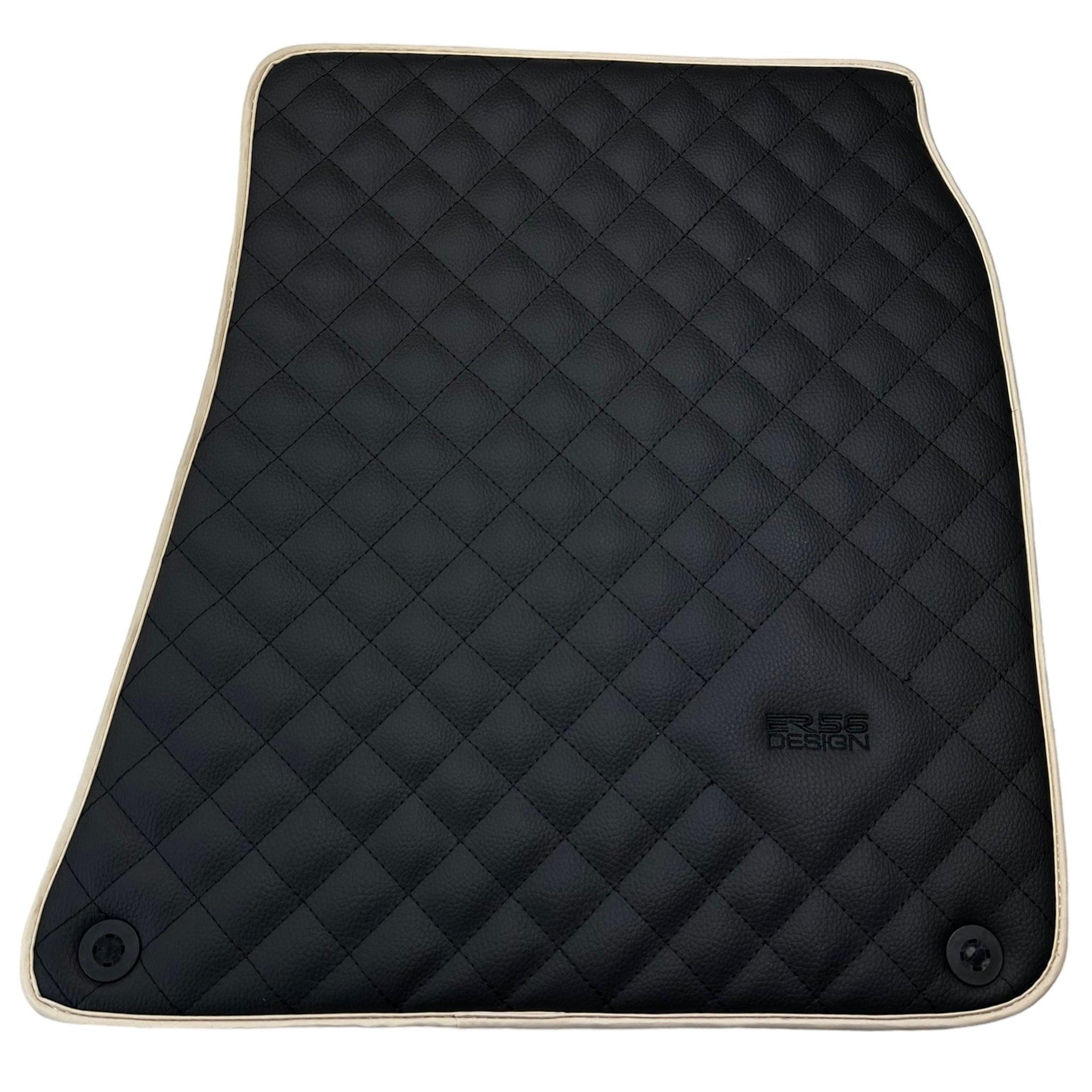 Leather Floor Mats for Ferrari California T (2015-2018) Black Sewing ER56 Design | Beige Trim - AutoWin
