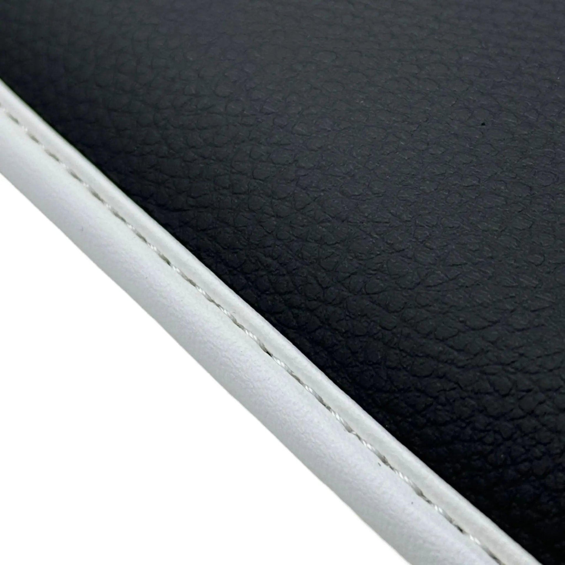 Leather Floor Mats for Ford Mustang GT350 Shelby (2015-2021) with Cobra Sewing | White Trim - AutoWin