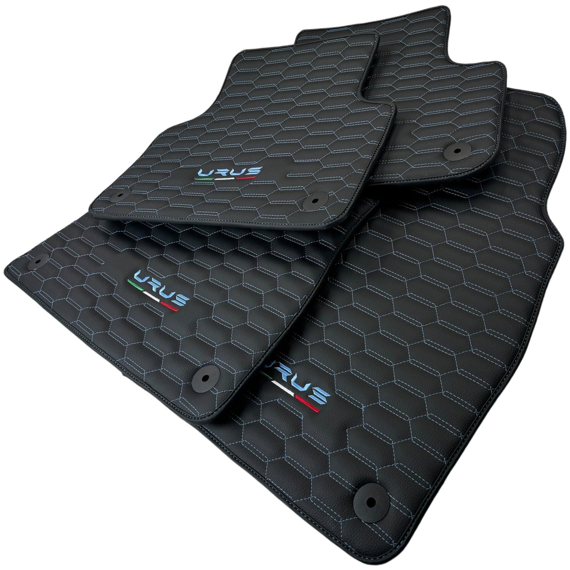 Leather Floor Mats for Lamborghini Urus with Blue Stitching - AutoWin