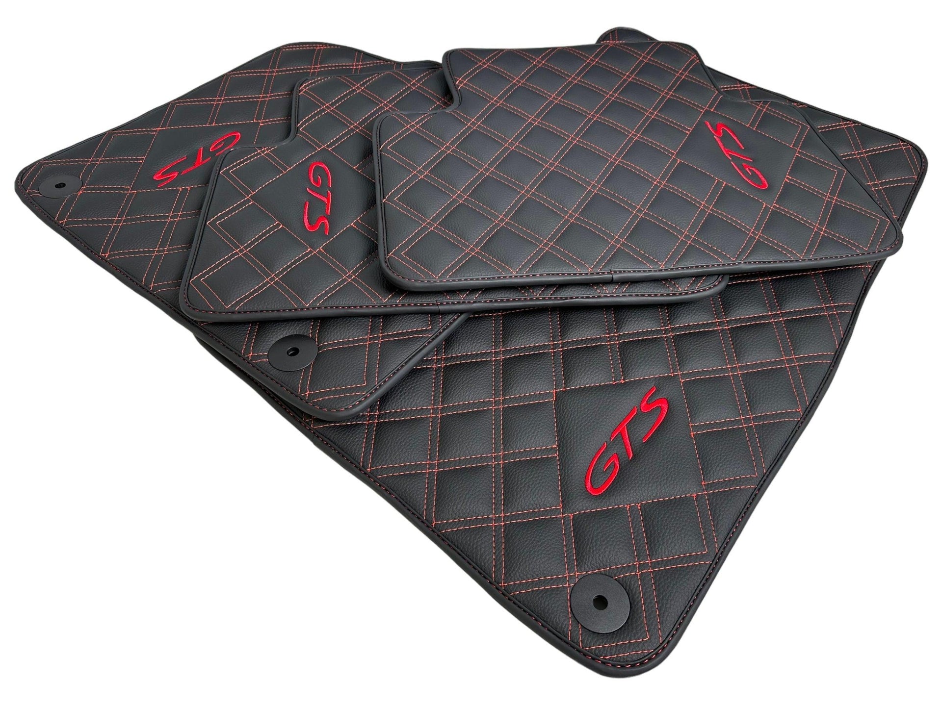 Leather Floor Mats for Porsche Cayenne GTS (2010-2018) Red Sewing - AutoWin