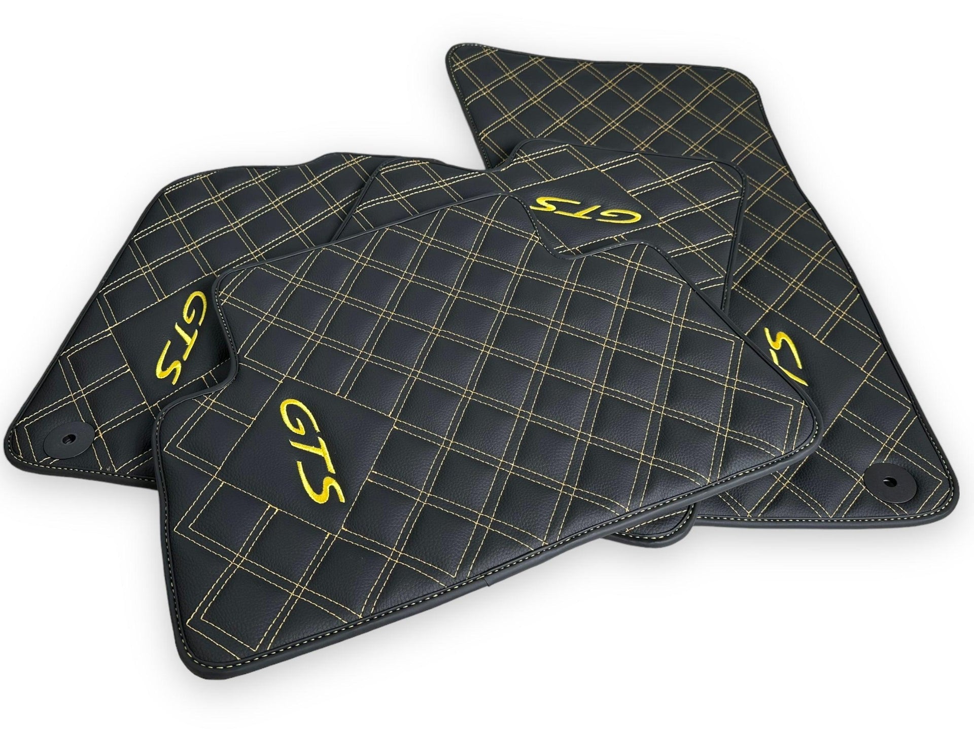 Leather Floor Mats for Porsche Cayenne GTS (2010-2018) Yellow Sewing - AutoWin