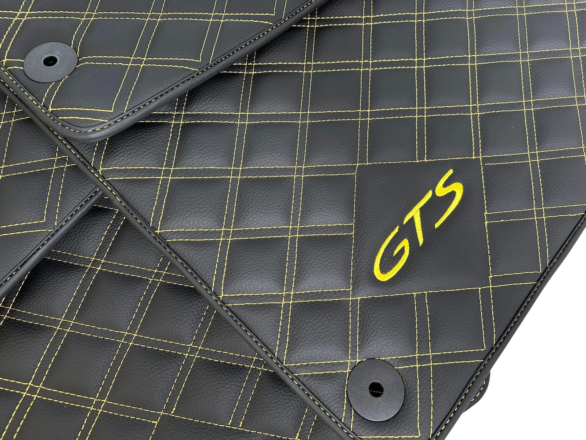 Leather Floor Mats for Porsche Cayenne GTS (2010-2018) Yellow Sewing - AutoWin