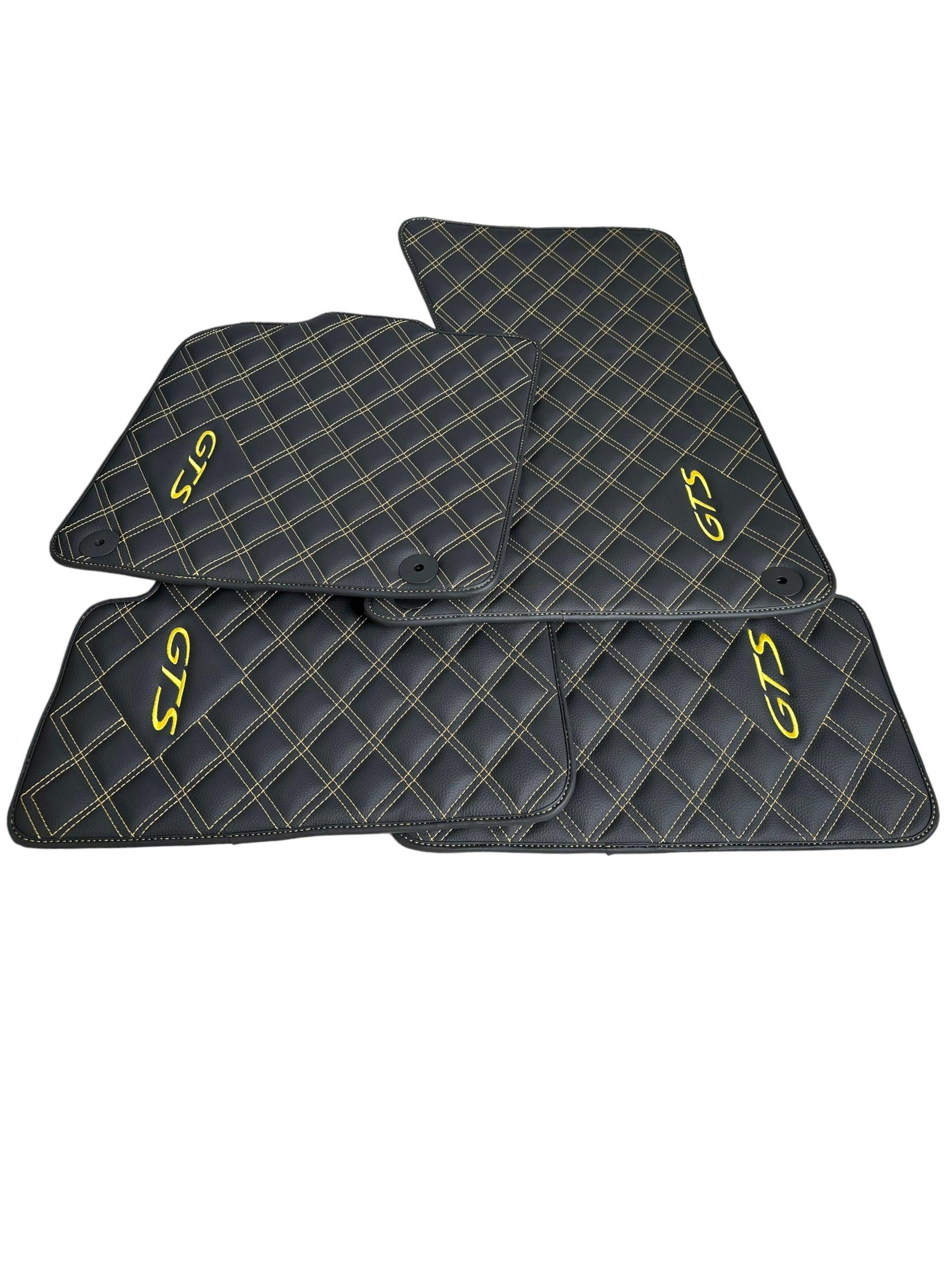 Leather Floor Mats for Porsche Cayenne GTS (2010-2018) Yellow Sewing - AutoWin
