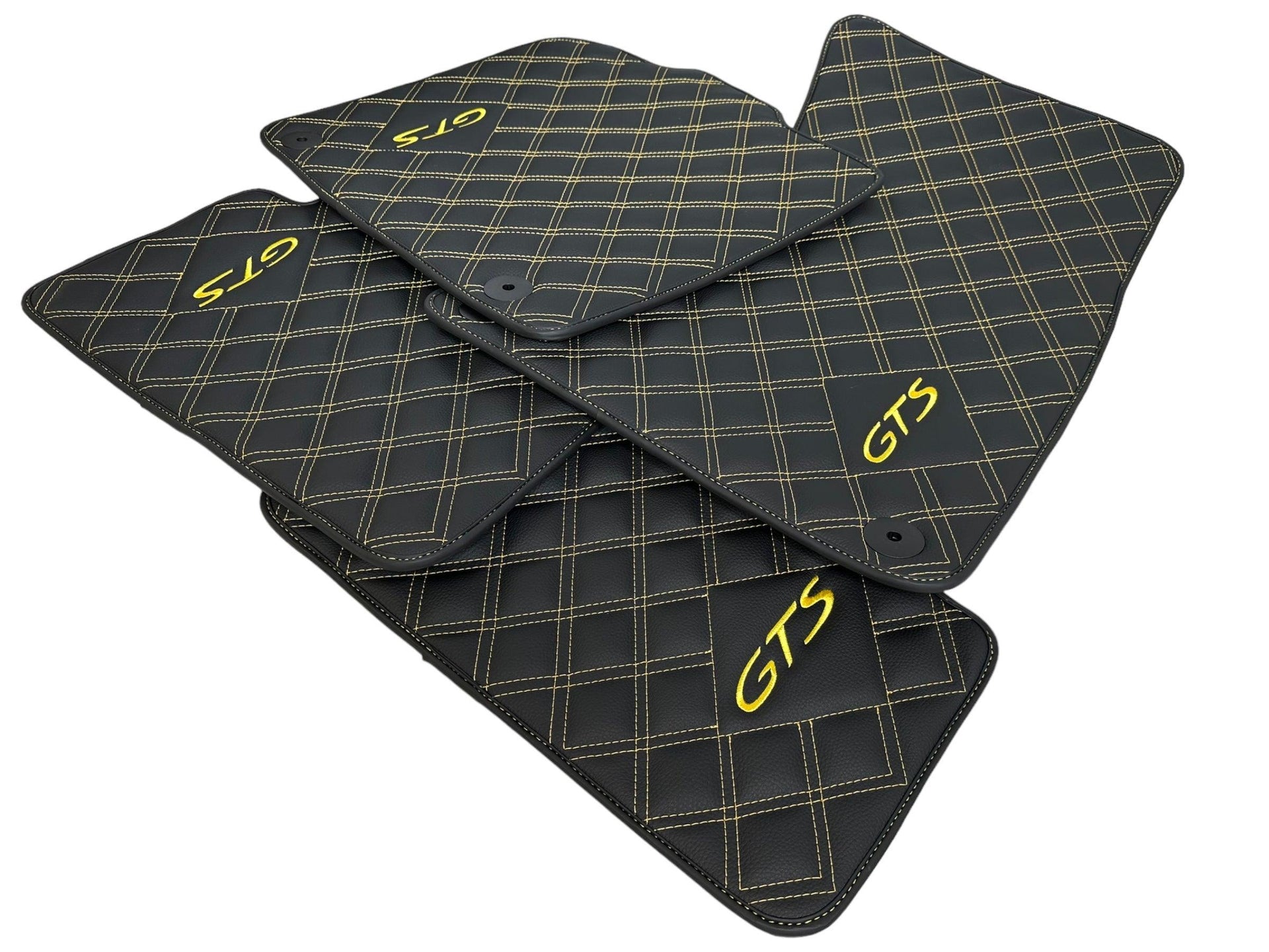 Leather Floor Mats for Porsche Cayenne GTS (2010-2018) Yellow Sewing - AutoWin