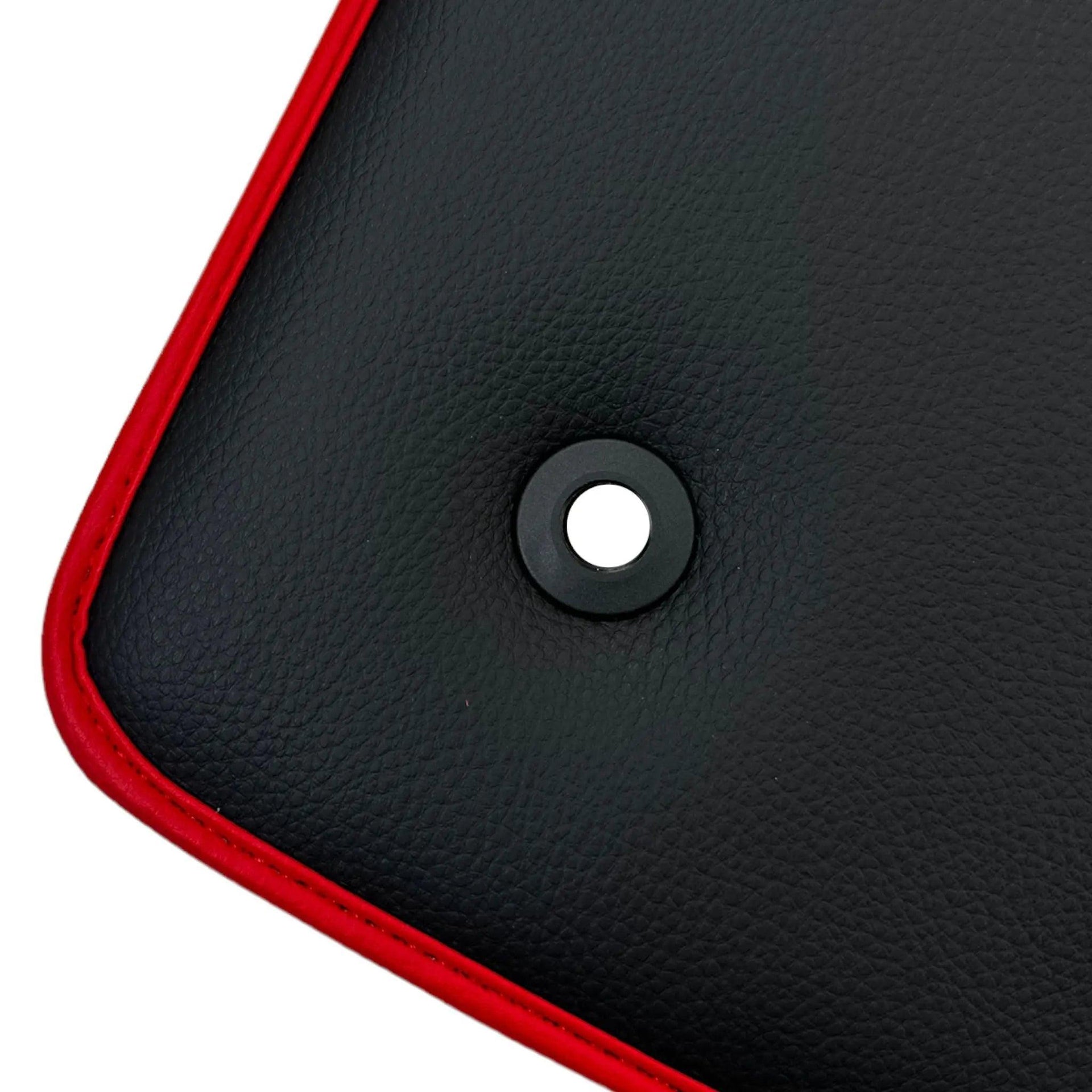 Leather Floor Mats with Red Trim for Ford Mustang GT350 Shelby (2015-2021) with Cobra Sewing - AutoWin