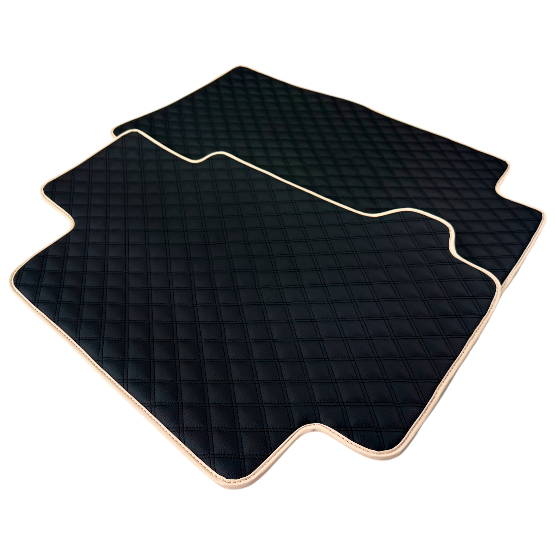 Black Stitched Leather Floor Mats for Maserati GranTurismo (2007-2019) | Beige Trim