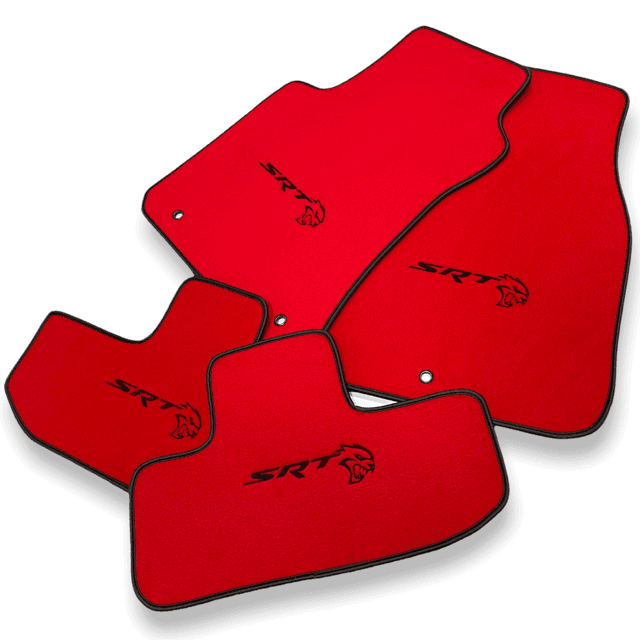 Red Floor Mats For Dodge Challenger SRT 2011-2021 With Emblem Tailored - AutoWin