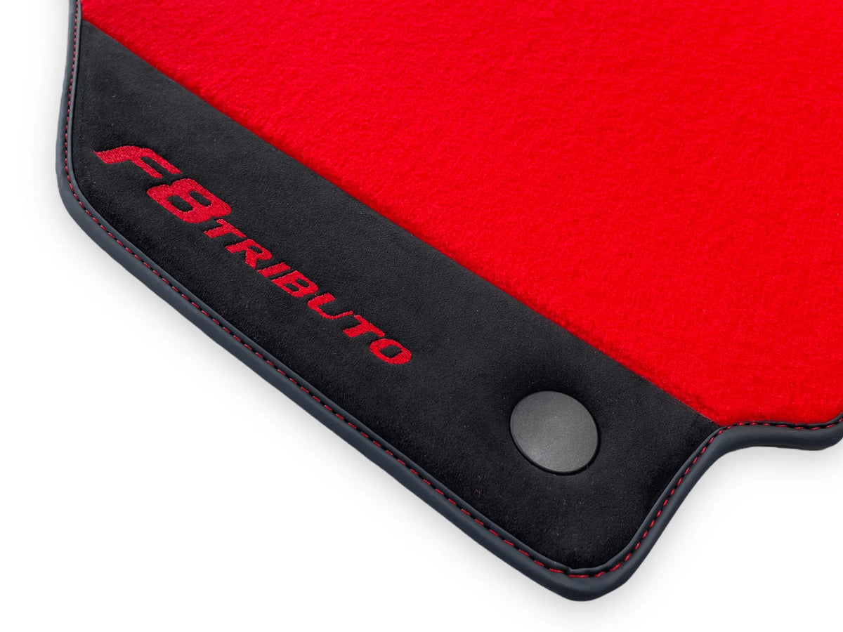 Red Floor Mats For Ferrari F8 Tributo 2019-2022 With Alcantara Leather - AutoWin