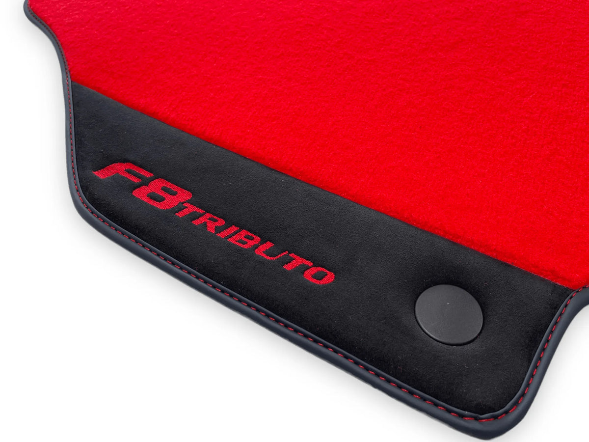 Red Floor Mats For Ferrari F8 Tributo 2019-2022 With Alcantara Leather - AutoWin