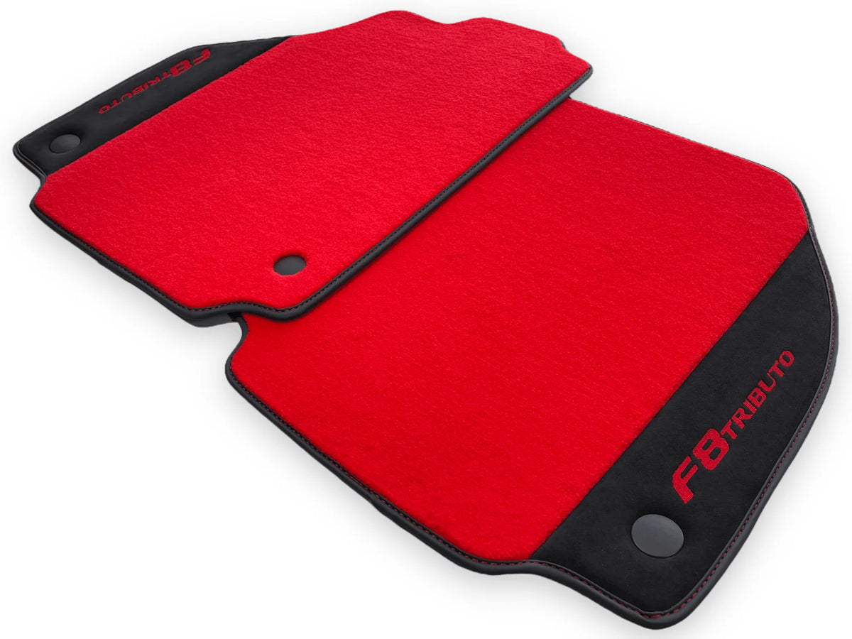 Red Floor Mats For Ferrari F8 Tributo 2019-2022 With Alcantara Leather - AutoWin