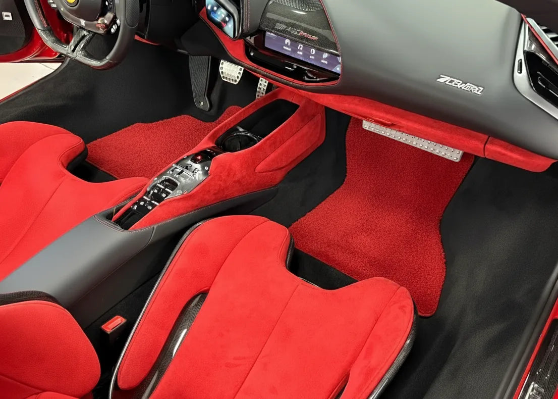 Red Sheepskin Floor Mats for Ferrari SF90 Stradale (2019-2024)