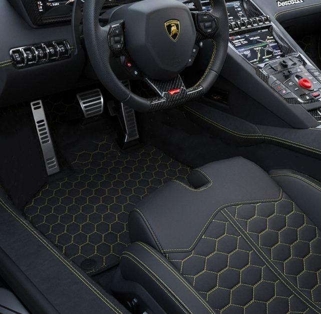 Customizable Leather Floor Mats with Line Pattern for Lamborghini Aventador SV (2012-2022) - AutoWin